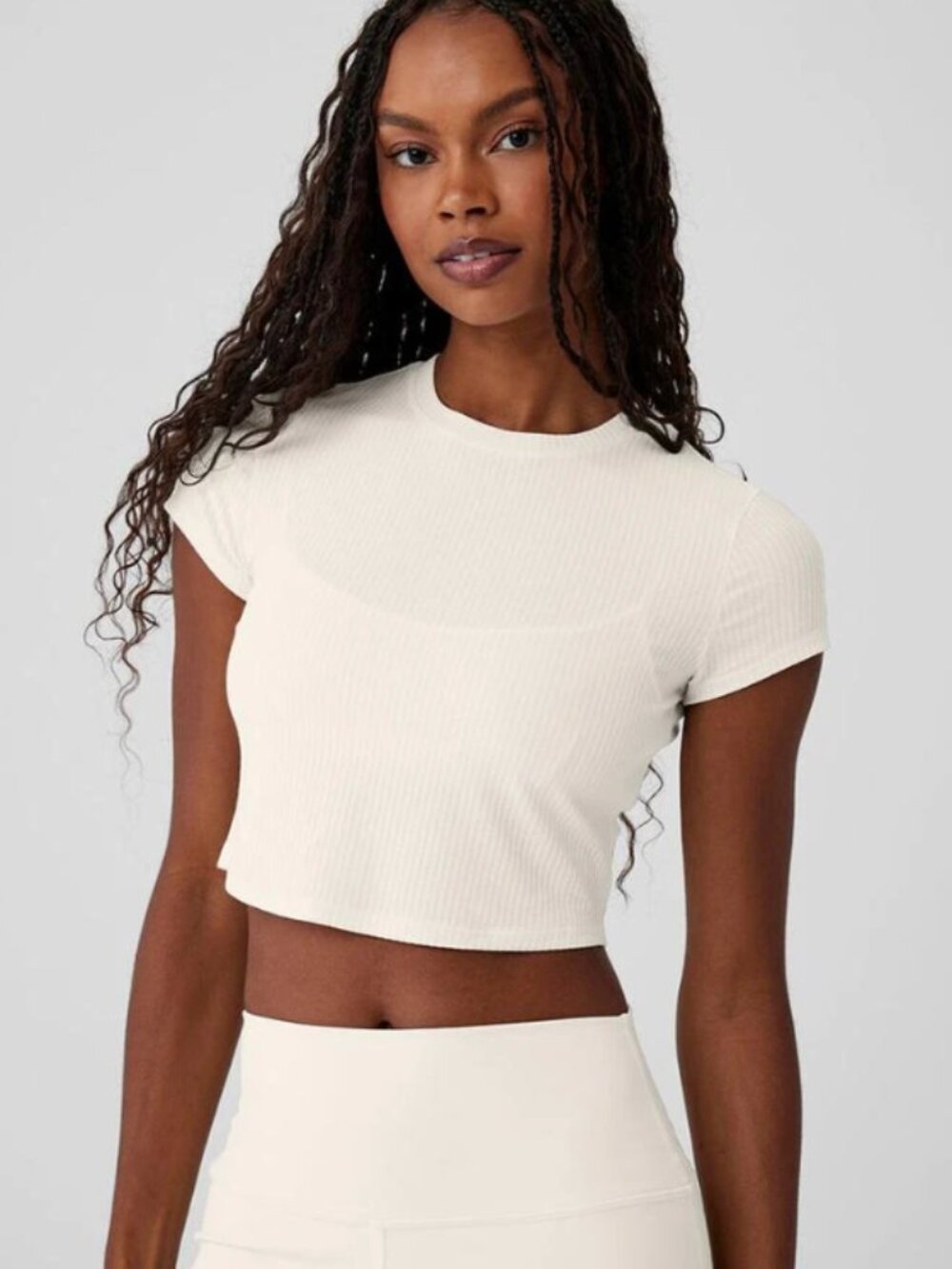 ALO Yoga Ribbed Sea Coast Cropped Short Sleeve Tee - White